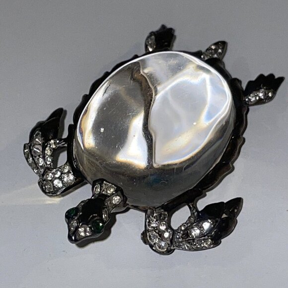 Crown Trifari Alfred Philippe Sterling Silver Jelly Belly Turtle Brooch Pin Read - Picture 1 of 16